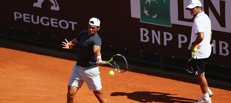 Toni y Rafa Nadal en un entrenamiento durante el Masters 1000 de Roma 2016