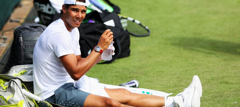 Rafa Nadal durante un entrenamiento en Wimbledon 2014