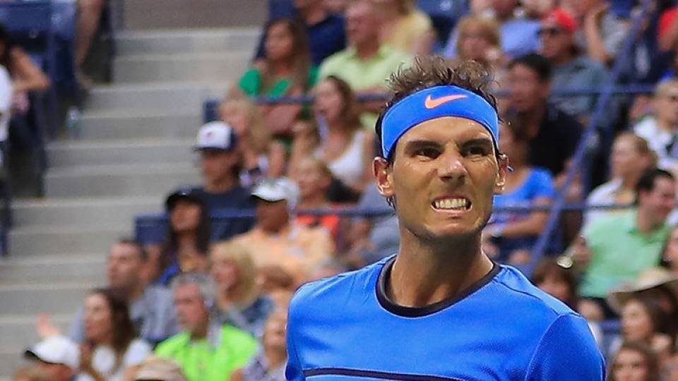 Nadal celebra un gran punto durante su partido con Pouille en el US Open 2016