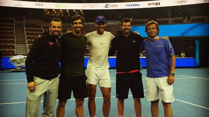 Pablo Andjar comparti entrenamiento en Pekin este viernes con Rafa Nadal (C) Pablo Andjar via Twitter