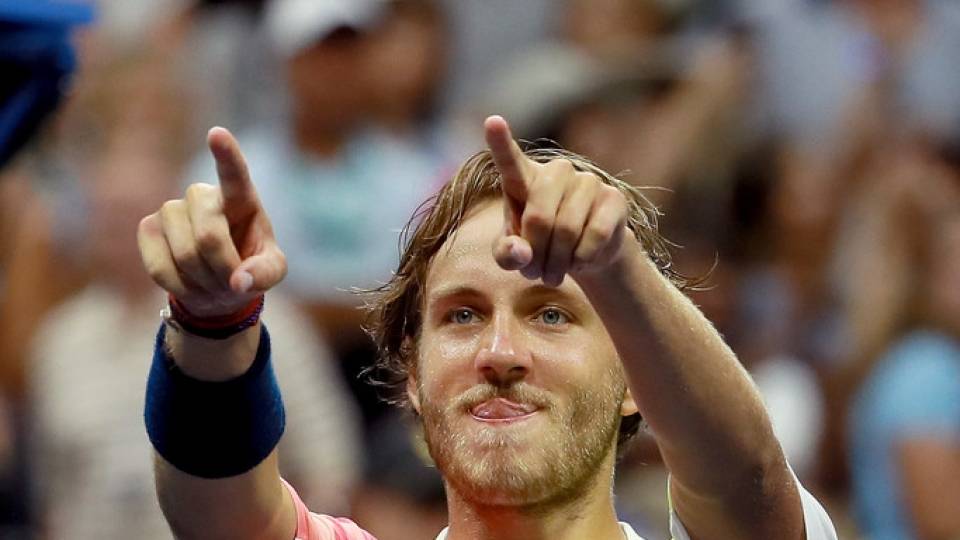 Reaccin de Lucas Pouille tras derrotar a Rafa Nadal en el US Open 2016