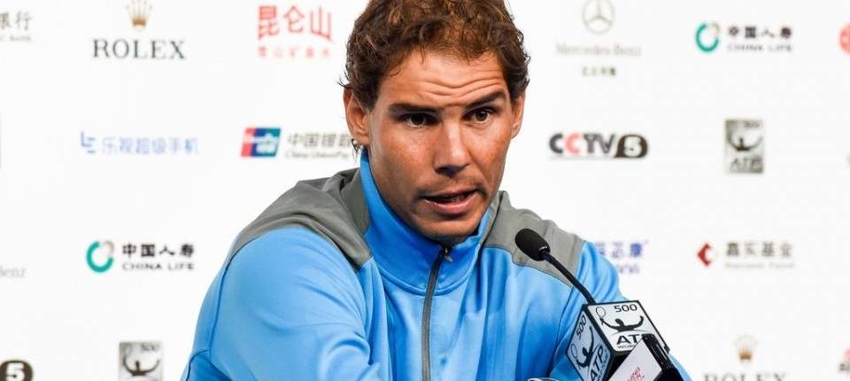 Nadal durante la rueda de prensa despus de su partido vs Lorenzi, debut en el China Open