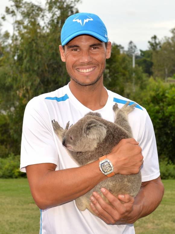 Nadal junto al koala Dian durante el ATP Brisbane