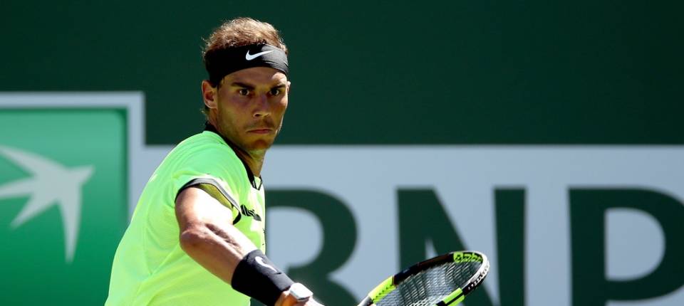 Nadal durante un juego contra Verdasco en la tercera ronda del Masters 1.000 de Indian Wells