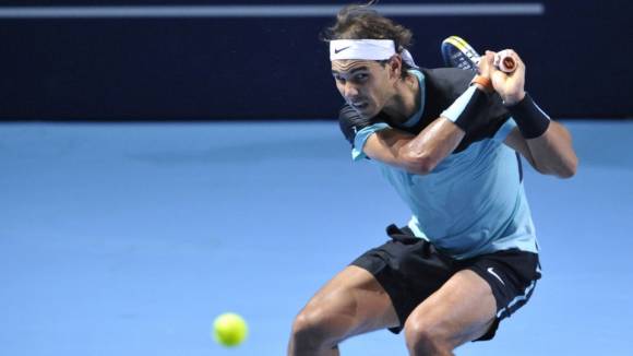Nadal durante su debut en Basilea 2015 contra Lukas Rosol