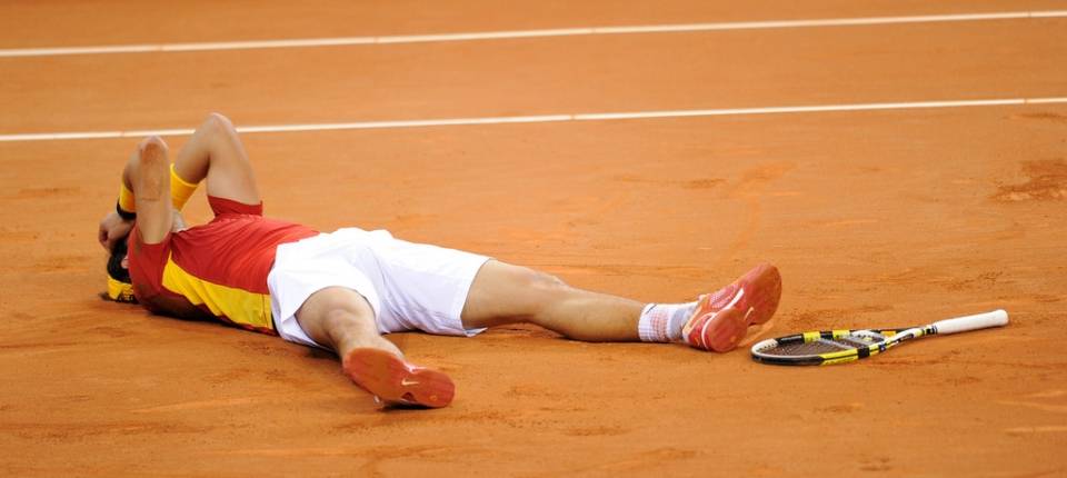 Nadal dando el punto de la victoria a Espaa en la final de Copa Davis 2011 en Sevilla