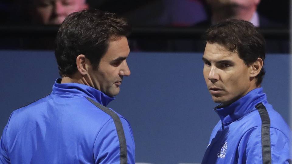 Federer y Nadal en el primer da de la Copa Laver