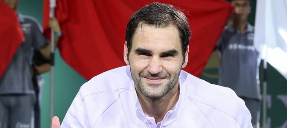 Federer durante la entrega de premios tras ganar el Masters 1000 de Shanghái