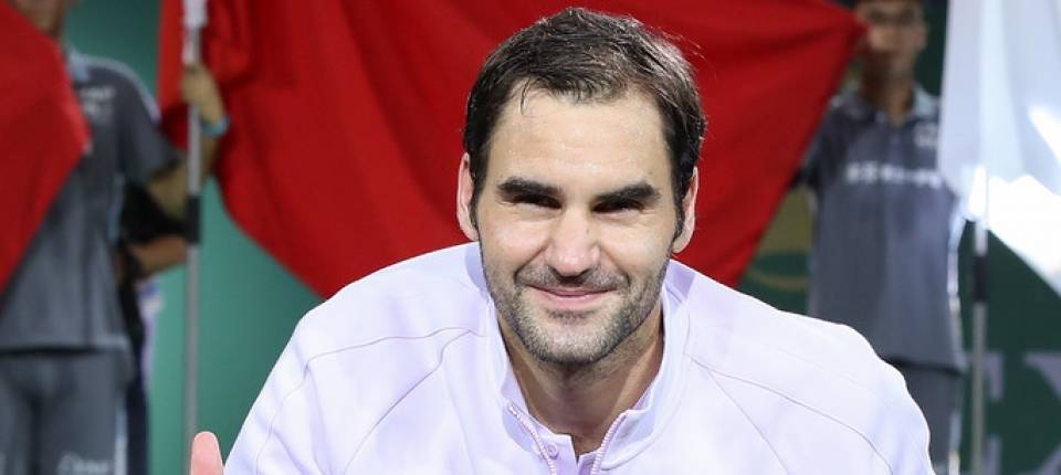 Federer durante la entrega de premios tras ganar el Masters 1000 de Shanghi