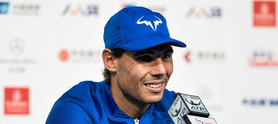 Nadal en durante de prensa tras vencer a Pouille en Pekn