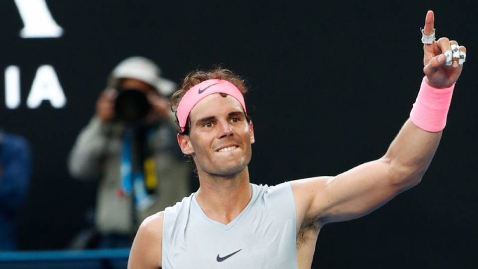 Nadal celebrando su victoria frente al argentino Schwartzman en el Open Australia 2018