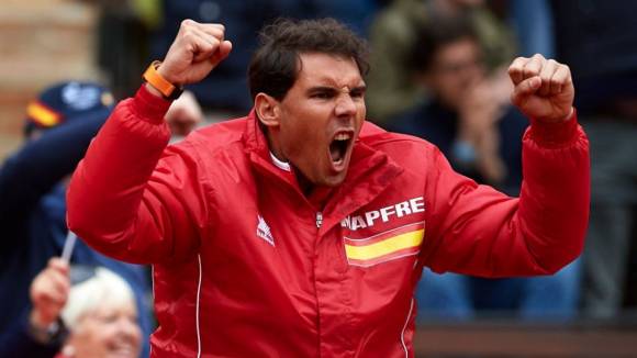 Rafa Nadal celebra un punto del doble en Copa Davis 2018 Espaa-Alemania