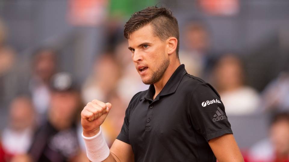 Dominic Thiem celebrando un punto ganado a Rafa Nadal en el Mutua Madrid Open 2018