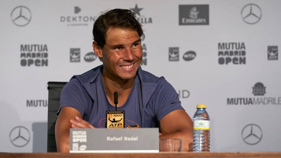 Rafa Nadal durante la rueda de prensa tras caer con Dominic Thiem en el Mutua Madrid Open 2018