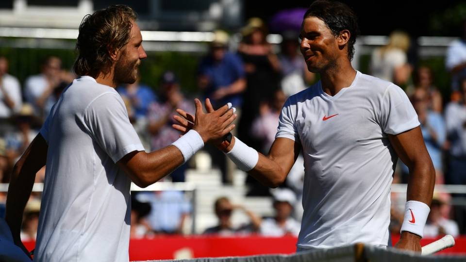 Saludo final de Nadal y Pouille en la exhibicin de Hurlingham 2018