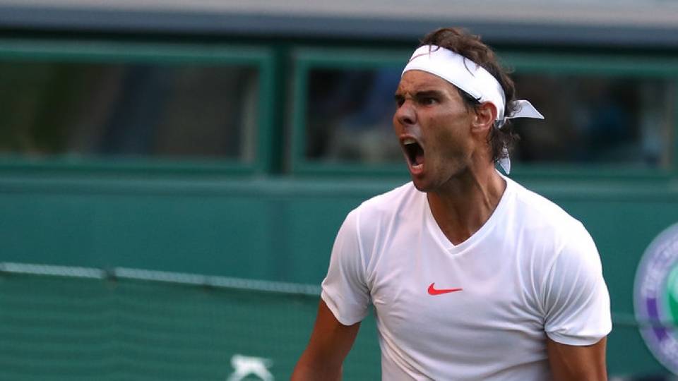 Nadal durante un lance del partido contra Del Potro - Cuartos de final Wimbledon 2018