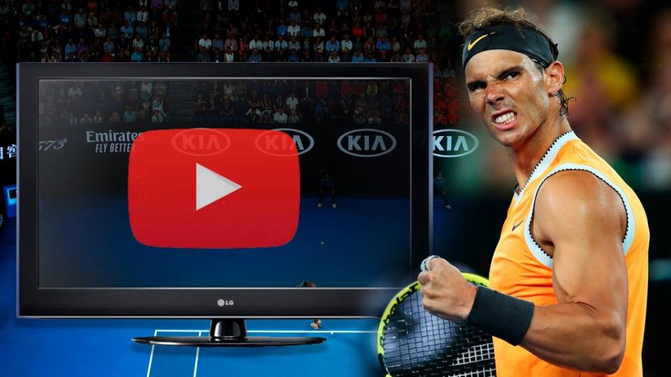 Gesto de Nadal durante su partido contra Tiafoe en el Open Australia 2019