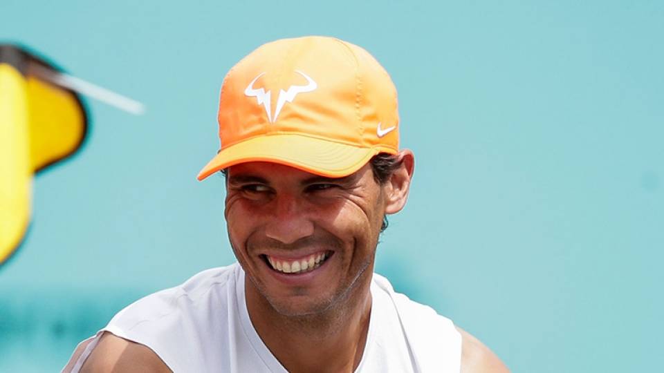 Rafael Nadal durante un entrenamiento previo a su debut en el Masters 1000 de Madrid 2019