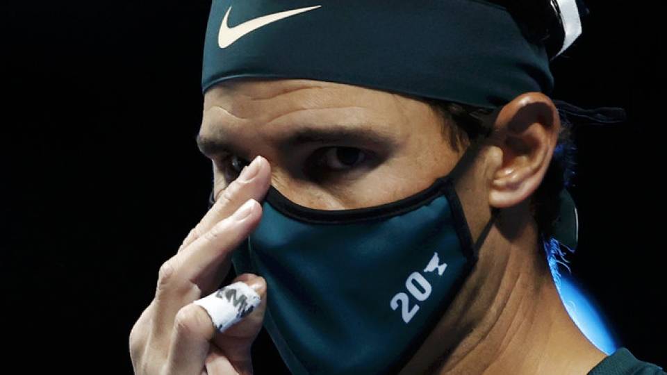 Rafa Nadal durante su debut en el Masters de Londres 2020