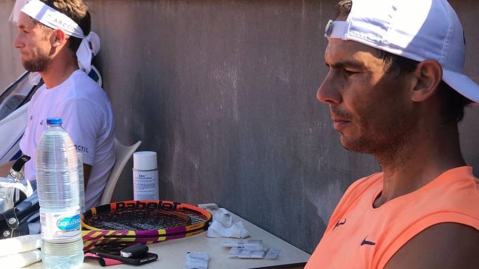 Rafa Nadal en un entrenamiento con Casper Ruud estos das en Manacor