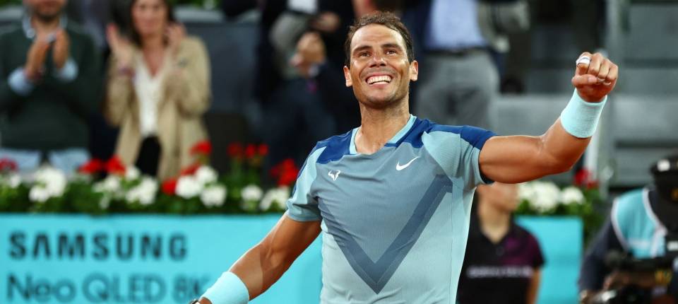 Rafa Nadal celebra su victoria en el Mutua Madrid Open 2022 frente a Kecmanovic